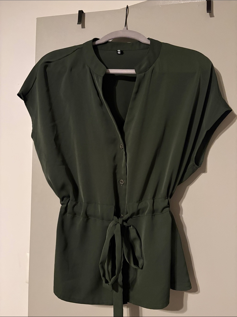 Women's Olive Green Tie-Waist Button Down Top
